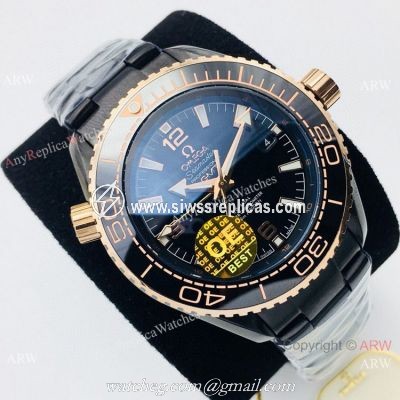 Swiss Grade Omega Planet Ocean Deep Black 600m Rose Gold Bezel Watch OE Factory