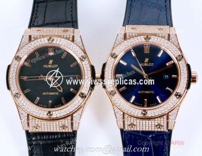 2019 Copy Hublot Classic Fusion Rose Gold Iced Out Watch