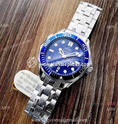 Copy Omega Seamaster Diver 300M James Bond Replica Watch Stainless Steel Blue Bezel