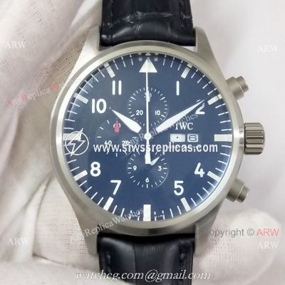 New Copy Iwc Pilot Spitfire Chronograph SS Black Dial Watch 43mm