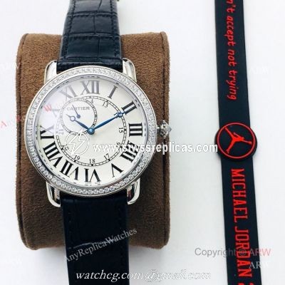 (EGF) New Replica Ronde De Cartier Stainless Steel White Dial Diamond Watches
