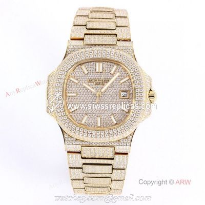 Iced Out Patek Philippe 5719 Patek Philippe Nautilus Bust Down All Gold Watch Replica
