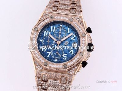 Audemars Piguet Royal Oak Rose Gold Blue Chronograph Dial Mens Watch Replica For Sale