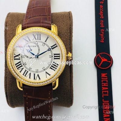 (EGF) New Ronde De Cartier Watch 904L Yellow Gold Diamond Bezel For Men 40mm