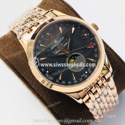 (JLF) Replica Jaeger Lecoultre Master Ultra Thin Moon Black Dial Rose Gold Watch