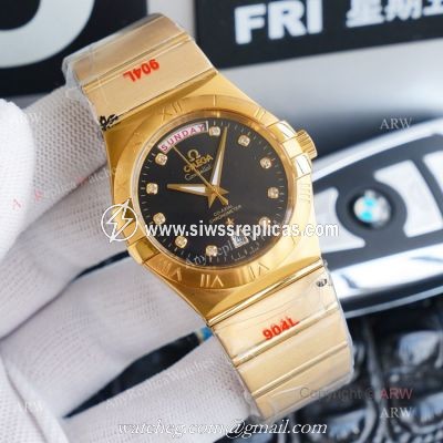 1:1 Swiss Quality Copy Omega Constellation Double Eagle Black Diamond Watch 38mm