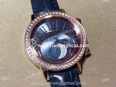 New Replica Jaeger-Lecoultre Rendez-Vous Moon Serenity Rose Gold Blue Dial Diamond Watch 36mm