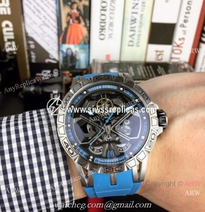 Fake Roger Dubuis Excalibur Lamborghini Huracan Watches Titanium Blue Rubber Band 46mm