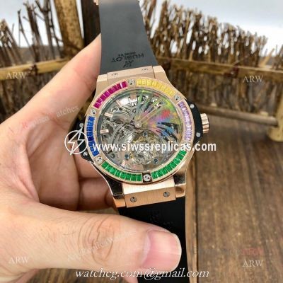 Super Clone Hublot Tourbillon Skeleton Big Bang Rose Gold Rainbow Watch