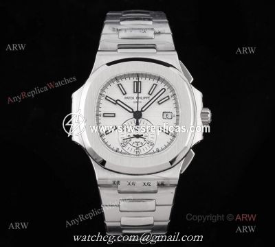 New Swiss Replica Patek Philippe Nautilus Silver Case White Dial Chronograph Watch