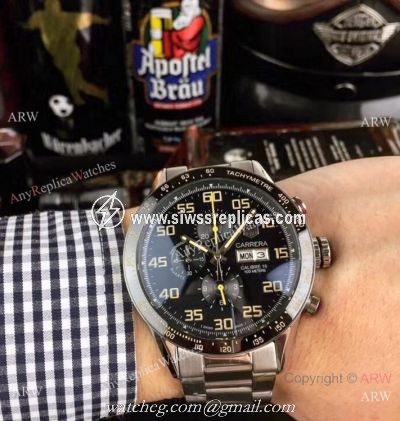 Stainless Steel Black Dial Tag Heuer Carrera Calibre 16 Replica Watch