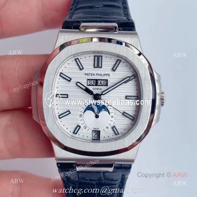 Swiss Replica Patek Philippe Nautilus Watch For Sale  White Dial Moonphase Watch