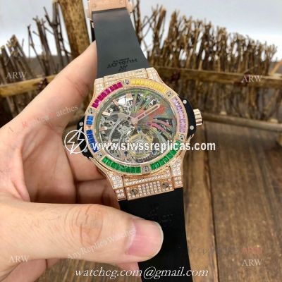 1:1 Quality Replica Hublot Tourbillon Skeleton Rose Gold Rainbow Watch