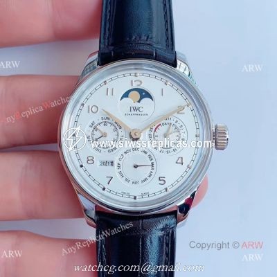 V9 Factory Replica IWC Portuguese Perpetual Calendar White Dial Moon Watch 41mm
