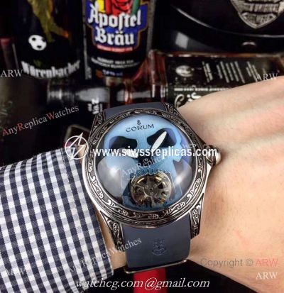 AAA Replica Corum Bubble Skull Watch Stainless Steel Tattoo Blue Dial