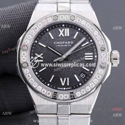 Swiss Replica Chopard Alpine Eagle Large Steel Black Dial 41mm Watch with Diamond Bezel