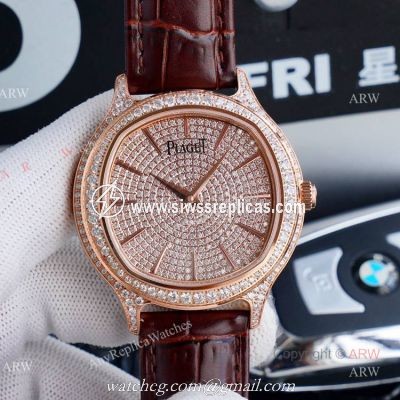Swiss Grade Replica Piaget Black Tie Rose Gold Diamond Mens Automatic Watches