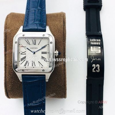Swiss Replica Cartier Santos Dumont Blue Leather Watch New Cartier Watches