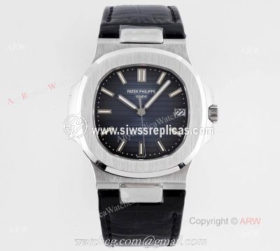 Swiss Replica Patek Philippe Nautilus Dark Blue Dial Silver Case Automatic Watch