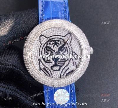 High Quality Replica Diamond Cartier Panth?Re Watch With Cartier Blue Leather Strap
