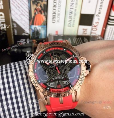New Style Roger Dubuis Excalibur Lamborghini Huracan Watches Rose Gold Red Rubber Strap