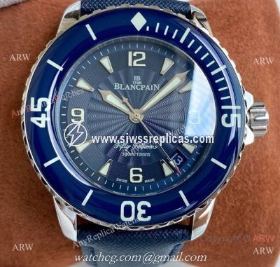 Best Copy Blancpain Fifty Fathoms Blue Bezel Silver Watch Citizen 8215 Movement
