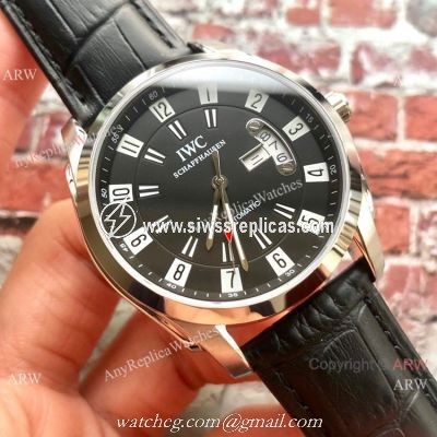 Best Replica IWC Schaffhausen Watch Black Dial Leather Strap