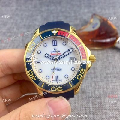 High quality Omega Commanders 007 Watch Gold Case Blue Rubber Band
