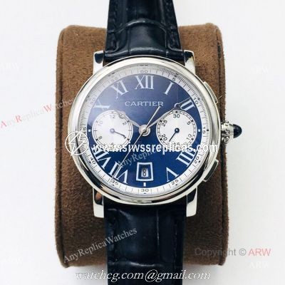 (GZF) 1:1 Quality Cartier Watch Copy Ronde De Cartier Blue Dial Chronograph Watch 40mm