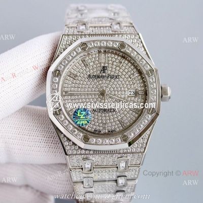 Best 41mm Silver Audemars Piguet Royal Oak Iced Out Replica Watches AP 15400