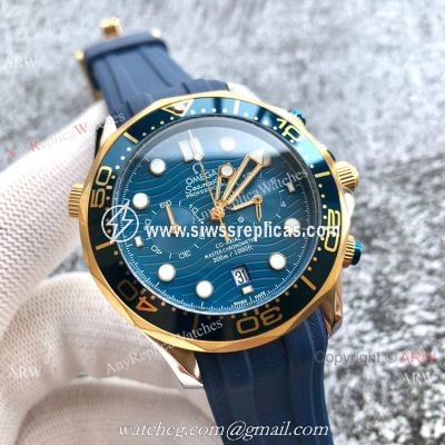 Replica Omega Seamaster 300m Watches Two Tone Blue Chronograph Omega Clone Watch