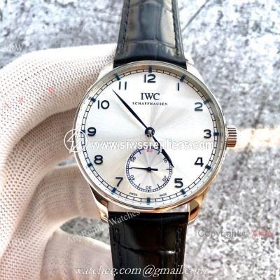 IWC Portuguese 44mm Watch Replica Black Leather Strap Silver Dial