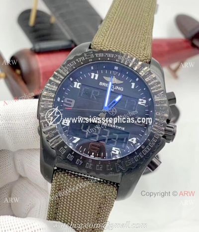 Breitling Cockpit B50 Black Steel Green Leather Strap Men Watches