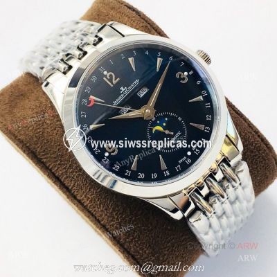 (JLF) Replica Jaeger-Lecoultre Master Ultra Thin Stainless Steel Black Dial Watch For Men