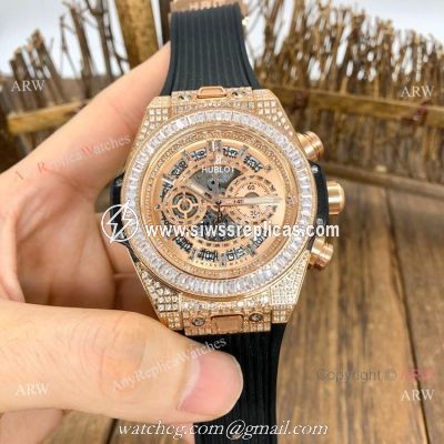 Top Grade Hublot Big Bang Unico Sapphire Watch Rose Gold Iced Out Bracelet