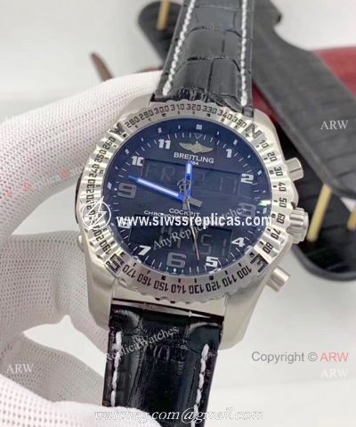 Breitling Cockpit B50 Chronograph Watches Black Dial Black Leather Strap