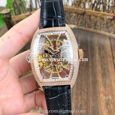 Franck Muller Cintree Curvex Skeleton Rose Gold Diamond Watches Best Replica
