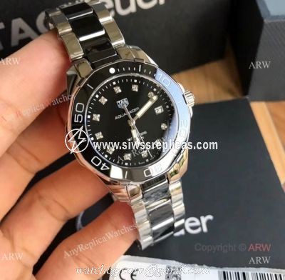 Swiss Grade Replica Tag Heuer Aquaracer 2020 Black Dial Ceramic Diamonds Watch