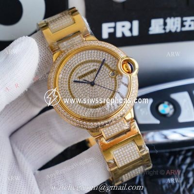 1:1 Copy Best Cartier Ballon Bleu Gold Watch Fully Iced Out Cartier Watch