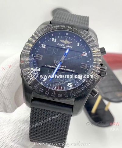 Solid Black Breitling Cockpit B50 Replica Watches Rubber Strap