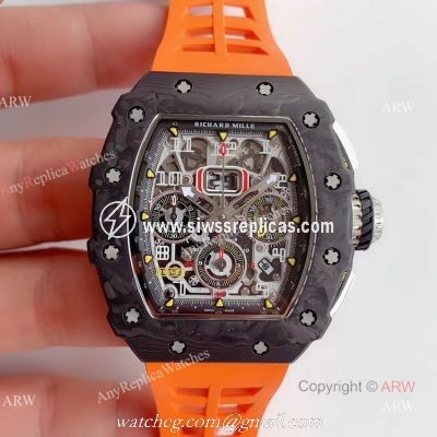 KV Factory V2 Upgraded Knockoff Richard Mille RM011 Orange Rubber Band Carbon Watch