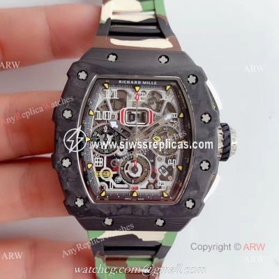 KV Factory V2 Upgraded Replica Richard Mille RM-011 Carbon Watch With Camouflage Richard Mille Strap