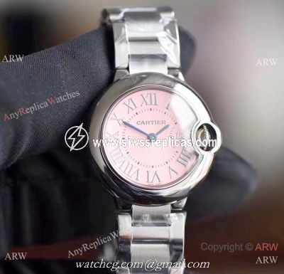 V6 Factory Copy Cartier Ballon Bleu Pink Face 28mm Ladies Watch