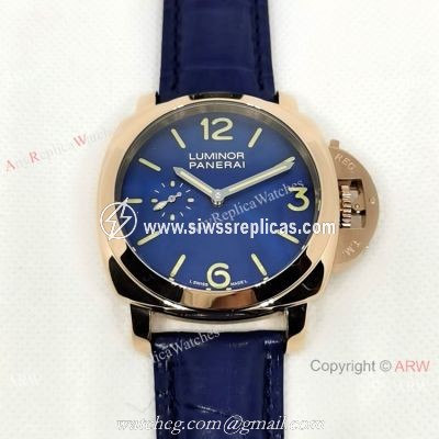 Replica Officine Panerai Luminor Watch 44MM Rose Gold Blue Dial
