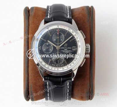 (BLS) New Breitling Premier Chronograph Replica Watch Black Dial Black Leather Strap