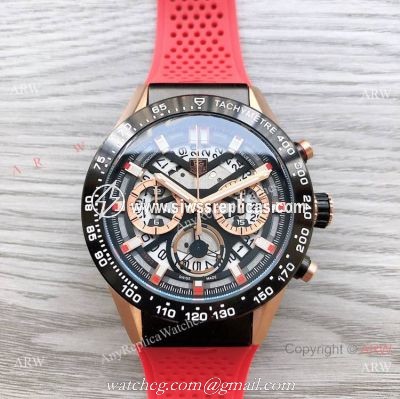 Best Quality Copy Tag Heuer Carrera Heuer 01 Watch Red Rubber Strap
