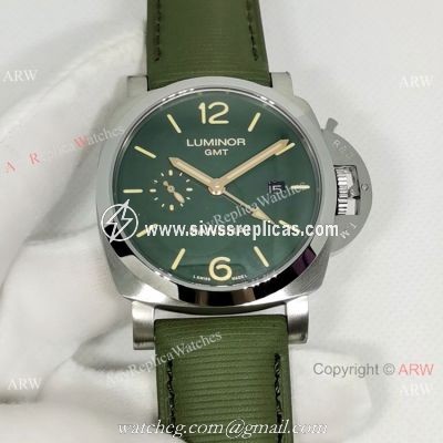 Replica Officine Luminor GMT 44MM Watch Stainless Steel Dark green Dial