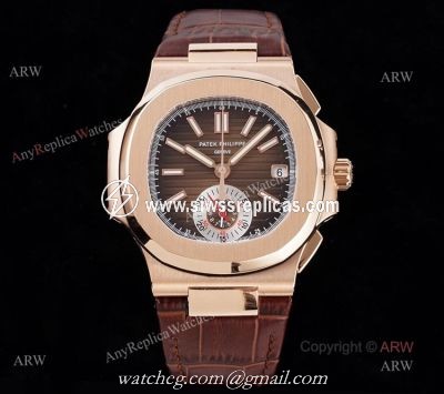 3K V2 Swiss Replica 5980 Patek Philippe Nautilus Rose Gold Brown Dial Chronograph Watch