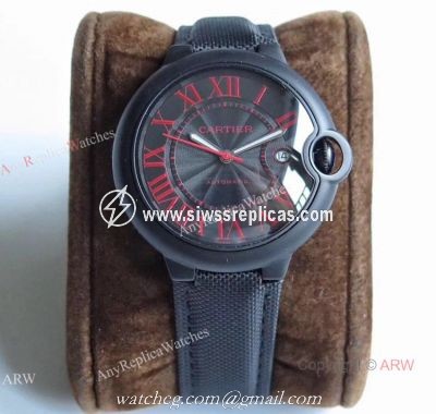 TW Factory Faux Cartier Ballon Bleu 42mm All Black Watch With Red Markers