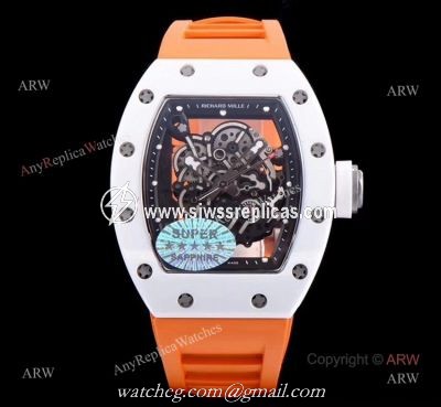 KV Factory Swiss Replica Richard Mille Bubba Watson RM 055 White Ceramic Automatic Watch Orange Rubber Band